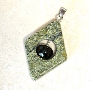 2/$20,Genuine Green Serpentine Pendant, Large Geometric Natural Gemstone Pendant
